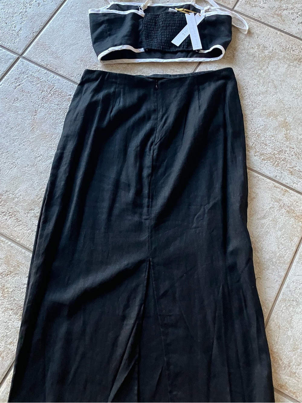 House of Harlow 1960 Linen Bralette and Skirt 2-Pc Set Black White NWT Large